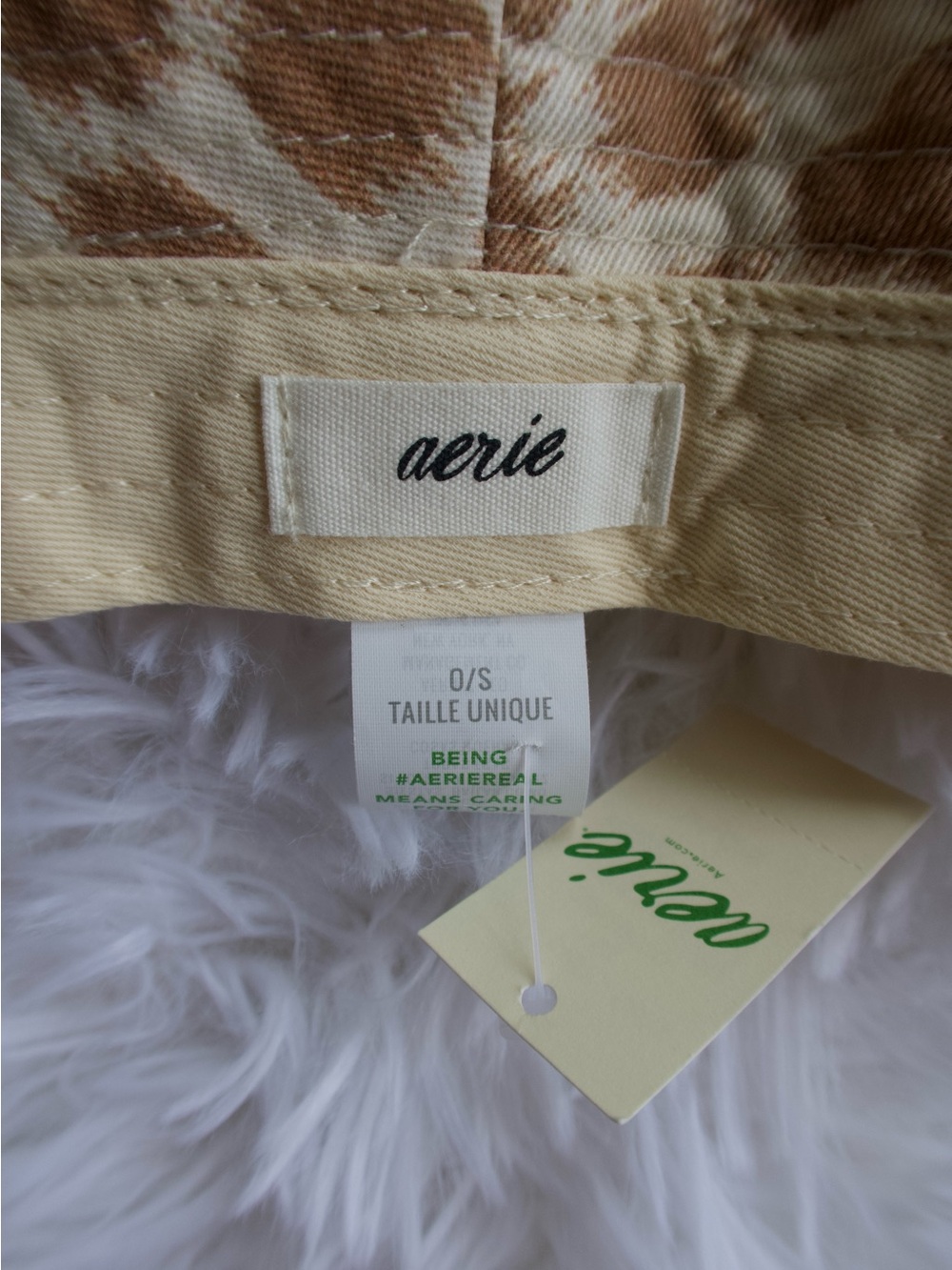 aerie Cream and Brown Patterned Cap with Branded Tag - Picture 4 of 4